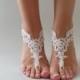 EXPRESS SHIPPING Ivory or white  Lace wedding sandles Bridal Foot Jewelry Beach Wedding Sandals Women's sandles Women's bridal ankle sandles