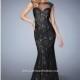 Black/Blush La Femme 22323 - Cap Sleeves Lace Open Back Dress - Customize Your Prom Dress