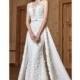 Tarik Ediz 2017 G2054 Hall Detachable Elegant Zipper Up Chiffon Hand-made Flowers Ivory Sleeveless Sheath V-Neck Bridal Gown - Brand Prom Dresses