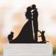 Bride and Groom Wedding Cake topper with cats,  groom kissing bride  funny cake topper. unique wedding cake topper,acrylic cake topper
