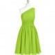 Lime_green Azazie Katrina - Bow/Tie Back One Shoulder Knee Length Chiffon Dress - Charming Bridesmaids Store