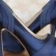 Custom Wedding Shoes -- Navy Blue Platform Peep Toe Wedding Shoes with Satin and Chiffon Panels