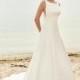 Mikaella Spring/Summer 2017 2115 Simple Ivory Chapel Train Bateau Aline Sleeveless Satin Covered Button Wedding Dress - Top Design Dress Online Shop