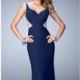 Navy Net Jersey Beaded Gown by La Femme - Color Your Classy Wardrobe