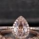 Morganite Engagement Ring Rose Gold Bridal Set Pear Shaped Ring Bridal Halo Diamond Half Eternity Band Women Tear Drop Ring Anniversary