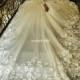 Gorgeous Long Sleeve Ball Gown Wedding Dresses Long Train Sheer Crew Neck 3D-Floral Appliques 2016 Plus Size Lace Fall Vintage Bridal Gowns