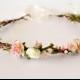 Blush flower crown.  Rustic floral crown in shades of pink, peach, and blush. Bridal headpiece. Bridesmaids wreath. Flower girls headband.