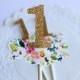 One Cupcake Toppers. Floral. Gold Glitter. Floral Theme. First Birthday. Birthday Party. Flowers. Spring Party. Summer. Party Decorations.