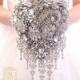 Teardrop BROOCH BOUQUET. Silver waterfall, crystal bling cascading wedding bridal broch boquet by MemoryWedding. Unique design