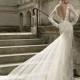 Long-Sleeve Low Back Long Tulle Bridal Train Wedding Dress