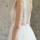 Wedding Dress Off White Tulle Deep V Neck Bridal Dress for Womens,Illusion Lace Backless Bride Dress Train,Evening Gown Floor Length(LW192)