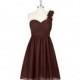 Chocolate Azazie Alyssa - Sweetheart Chiffon Knee Length Strap Detail Dress - Charming Bridesmaids Store