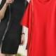 Oversized Slimming Scoop Neck 1/2 Sleeves Zipper Up Accessories One Color Top T-shirt Basics - Lafannie Fashion Shop