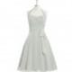 Silver Azazie Haley - Back Zip Halter Chiffon Knee Length Dress - Charming Bridesmaids Store
