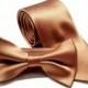 Copper Tie Wedding Necktie Bowtie or Pocket Square Men's Copper Gold Brown Regular Slim 2.75 Inch Groomsmen Best Man Father of the Bride
