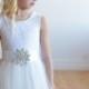 Diamante Ivory lace flower girl dress, lace first communion dress in white or ivory with custom sash - Hand-made Beautiful Dresses