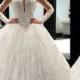 Cheap Stunning Scoop Neck Long Sleeve Lace Ball Gown Wedding Dress