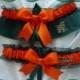 Miami Hurricanes Green/Orange Organza Ribbon Wedding Garter Set 