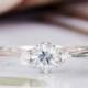 Moissanite Engagement Ring White Gold Diamond Round Cut Women Birthstone Three Stone Antique Bridal Anniversary Promise Wedding Ring