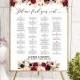 Burgundy Floral Alphabetical Seating Chart Template, Printable Wedding Seating Plan, up to 300 People, 24x36 Poster PDF Download #101