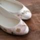 Hand-painted floral flat ballerina ivory wedding shoes Roses and Cherry Blossom print