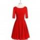 Red Azazie Hattie - Back Zip Chiffon And Lace Boatneck Knee Length Dress - Charming Bridesmaids Store