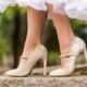 Sale - Wedding Shoes - Beige Bridal, Bridal Shoe, Mary Jane Heels, Wedding Heels, Beige Heels, Nude, Bride, Bridesmaid Shoes with Ivory Lace