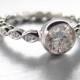 White sapphire engagement ring. 14k white gold diamond ring.  Round white sapphire diamond ring.