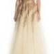 High-Neck Illusion Tulle Evening Gown w/ Sequin Detail