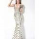 Jovani Gold Studded Mermaid Prom Dress with Deep V Neck 9420 - Brand Prom Dresses