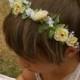 Yellow Rose Fairy Flower Headband Crown with Yellow Rosebuds, Green Leaves, and White Babys Breath, Floral Bridal Wreath A02