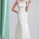 Stylish Sheath-Column Illusion Neckline Court Train Lace Wedding Dress CWLT13050 - Top Designer Wedding Online-Shop