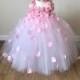 Beautiful Pink Flower Girl Tutu Dress Embellished with Petals. Bridesmaids Weddings Christening Special Occasions.