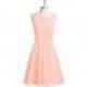 Coral Azazie Hermosa - Chiffon Knee Length Back Zip V Neck Dress - Charming Bridesmaids Store