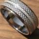 Stainless Steel and Silver Knurled Ring Comfort Fit