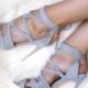 Gray Cutout Back Lace Up Sandals
