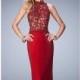 Deep Red Beaded Lace Net Gown by La Femme - Color Your Classy Wardrobe