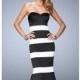 Black/White Strapless Striped Mermaid Gown by La Femme - Color Your Classy Wardrobe