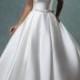 Amelia Sposa 2016 Strapless Wedding Dresses Satin Ball Gown Bridal Gowns With Beaded Sash And Chapel Train And Bow Back