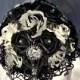 Gothic Steampunk Skull Wedding Flower Bouquet Skull Flowers Black/Grey/White- Day of the Dead Wedding Flowers Bride's Bouquet-Gothic Fantasy
