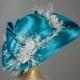 Turquoise Wedding Hat Kentucky Derby Hat Bridal Satin Hat Tea Party Hat Royal Hat Wedding Accessory Summer Hat Cocktail Hat