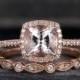 Morganite Engagement Ring Rose Gold Floral Cushion Cut Ring Wedding  Bridal Diamond Half Eternity Art Deco Anniversary Halo  Promise