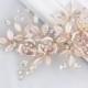 Rose Gold Leaf Vine Bridal Headpiece. Boho Delicate Crystal Pearl wedding Wreath. Blush HaloFlower Comb. Rhinestone Floral Hairpiece