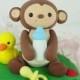 Customise Lovely Baby Monkey Cake Topper with Grass Base - for Baby Shower or Kids Birthday
