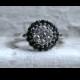 Vintage 14K White Gold Diamond and Black Diamond Cluster Ring Engagement Ring - 1.00ct