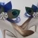 PEACOCK Wedding Shoe Clips, Royal Blue Peacock Feather Shoe Clips, Bride Shoe Accessories, Royal Blue Wedding Shoes, Royal Blue Weddings
