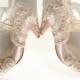 Wedding Shoes - Champagne Embroidered Lace Bridal Shoes Low Heels