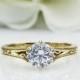 Custom Brilliant Vintage Style 14K Solid Yellow Gold 1CT Simulated Diamonds Center Engagement Ring for Women Art Deco Ring(R0627)