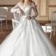 Tarik Ediz 2017 G2059 Illusion Ball Gown Ivory Court Train Sweet Long Sleeves Appliques Tulle Wedding Gown - Color Your Classy Wardrobe