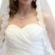 Cyber Monday Bridal Veil, Alencon Lace Fingertip Veil, Scallop Lace Veil, Wedding Veil #70811